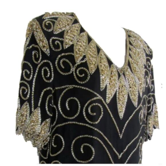 Vintage Valentino Style Sequins & Silk Art Deco Blouse by Jean for Joseph LeBon - Picture 2 of 6